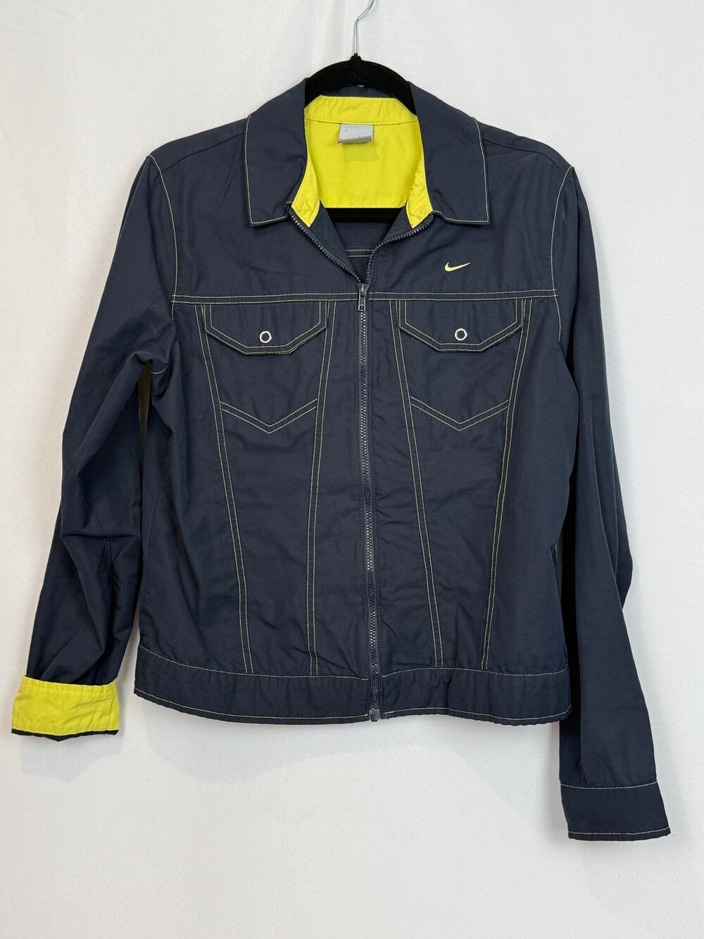 Nike Vintage Trucker Jacket Navy Yellow Juniors 12-14 / Adult Small